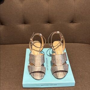 ANTONIO MELANI Beige and Black Strappy Sandals